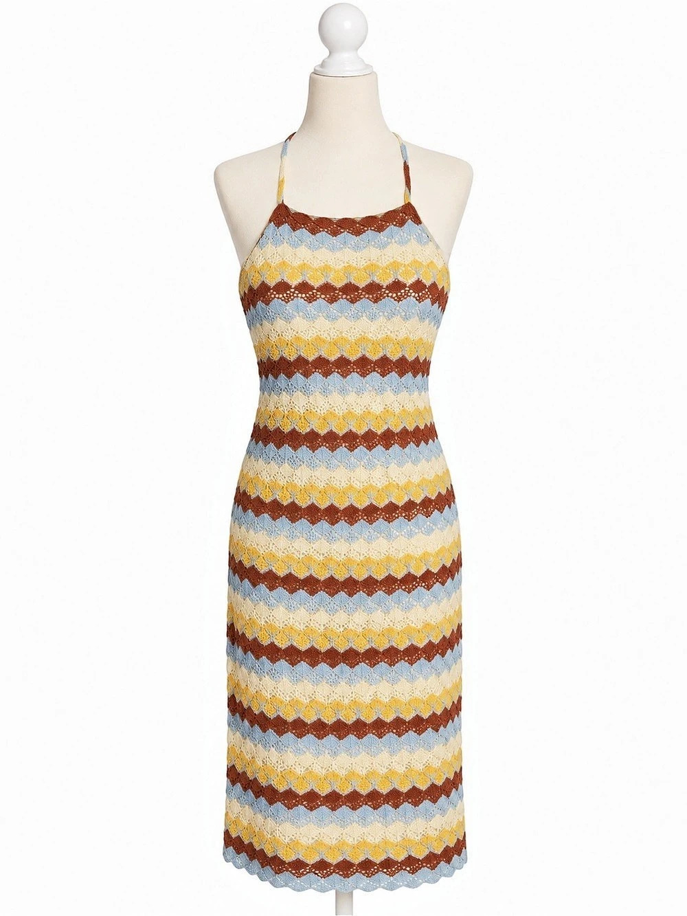 Derek Heart Dress Womens L Crochet Lace Striped Midi Bodycon Boho Festival Y2K
